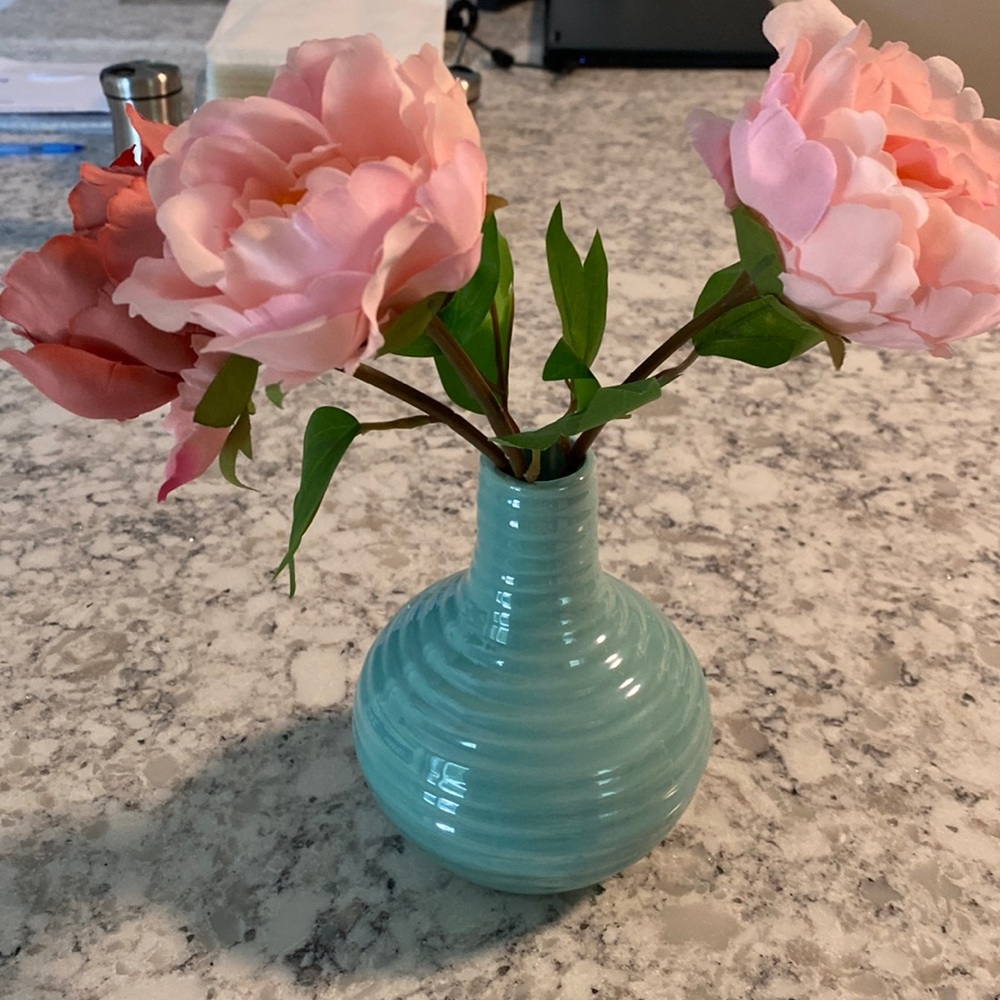 Teal Vase with Flowers